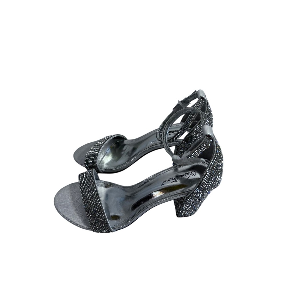 Valenti Franco AVA-1 Rhinestone Block Heel Sandals 10 Silver Dress Shoes Womens